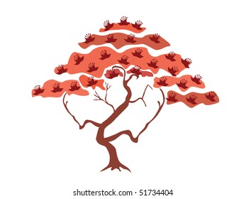 abstract bonsai tree in red colors