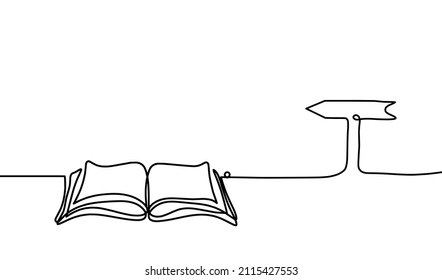 Abstract book with arrow as line drawing on white background. Vector