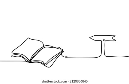 Abstract book with arrow as line drawing on white background. Vector