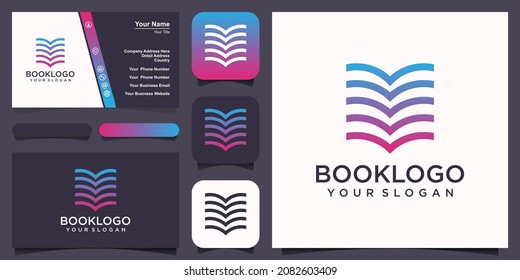 abstract book combine with line logo and business card design vector.