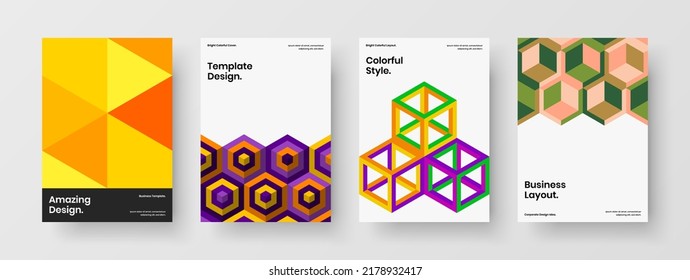 Abstrakter Buchumschlag A4 Design Vektorkonzept Set. Helles Mosaikmuster Firmenidentitätsstiftenbündel.