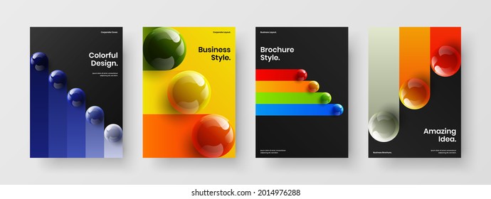 Abstract book cover A4 vector design template composition. Original 3D balls corporate identity layout collection.