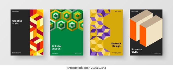 Abstract book cover A4 vector design illustration collection. Original geometric hexagons corporate brochure template composition.