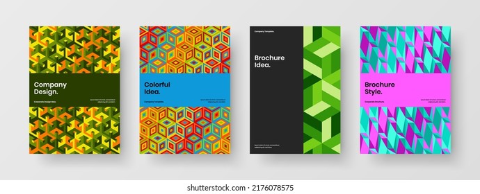 Abstract book cover A4 vector design layout set. Clean geometric pattern flyer concept collection.