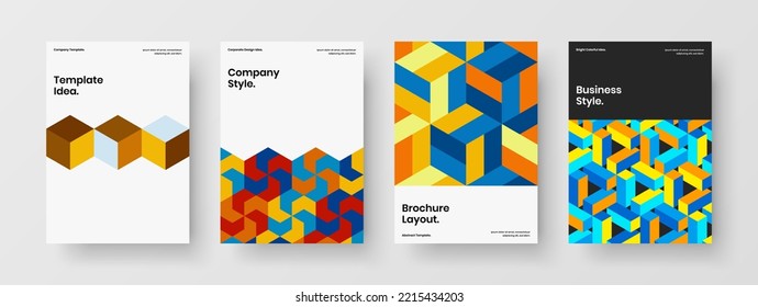 Abstract book cover A4 vector design illustration collection. Simple mosaic tiles company brochure concept composition.