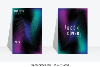 Abstract book cover design featuring vibrant gradients and dynamic line patterns. Perfect for digital art, publishing projects, or creative backgrounds. Ideal for use in modern and professional design