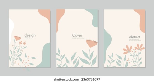 abstract book cover mockup layout design with hand drawn floral decorations. size A4 For notebooks, planners, brochures, books, catalogs.