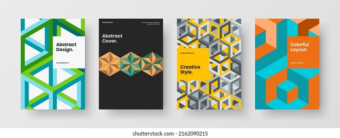 Abstrakte Buchcover Vektordesign-Template-Komposition. Saubere Mosaikhexagons Firmenbroschüren-Set.