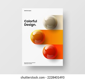 Abstract book cover vector design concept. Vivid realistic spheres handbill illustration.