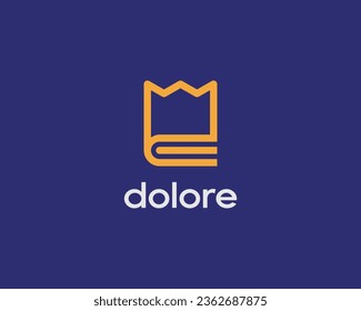 Abstract book and crown logo design. Universal library book shop education sign. Creative king qween sign. Vector illustration.