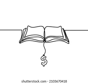 Abstract book with dollars as line drawing on white background. Vector