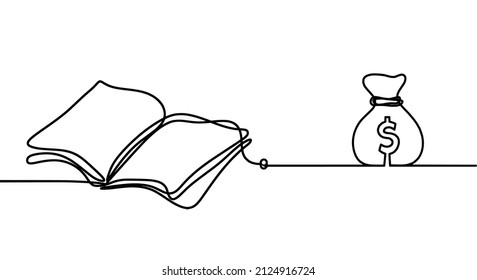 Abstract book with dollars as line drawing on white background. Vector