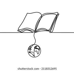 Abstract book with globe as line drawing on white background. Vector