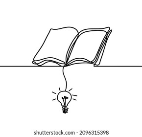Abstract book with light bulb as line drawing on white background. Vector