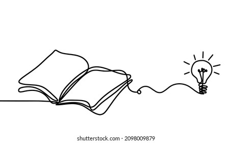 Abstract book with light bulb as line drawing on white background. Vector