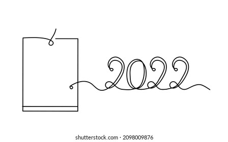 Abstract book, paper with 2022 year as line drawing on white background. Vector