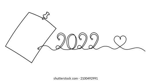 Abstract book, paper with 2022 year as line drawing on white background. Vector