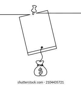 Abstract book, paper with dollars as line drawing on white background. Vector