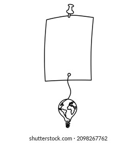 Abstract book, paper with globe lightbulb as line drawing on white background. Vector