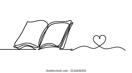 Abstract book, paper with heart as line drawing on white background. Vector