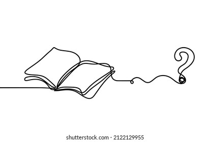 Abstract book, paper with question mark as line drawing on white background. Vector