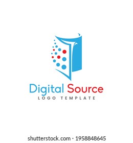 Abstract Book Silhouette Combination with Dot As The Digital Source Concept Logo Design.