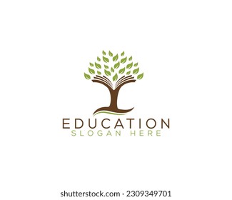 Abstract Book Tree Creative Logo Design, Nature Education Vector Illustration.