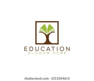 Abstract Book Tree Creative Logo Design, Nature Education Vector Illustration.