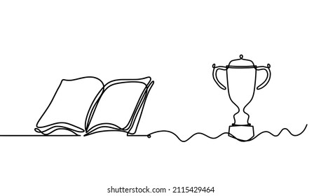 Abstract book with trophy as line drawing on white background. Vector