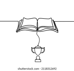 Abstract book with trophy as line drawing on white background. Vector