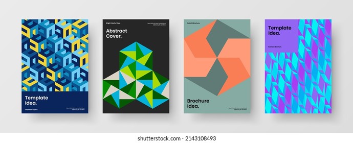 Abstract booklet A4 design vector illustration composition. Original mosaic pattern book cover concept set.