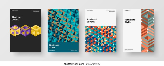 Conjunto de plantillas de diseño de vector A4 del folleto abstracto. Moderno paquete de ilustraciones de portada de la revista mosaico.