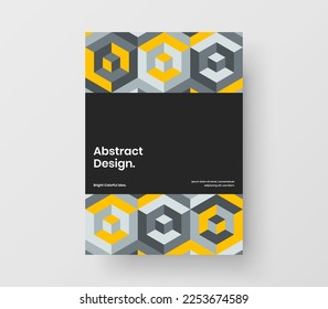 Abstract booklet A4 vector design concept. Clean mosaic hexagons company identity template.