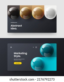 Abstract booklet design vector concept composition. Geometric 3D spheres postcard layout bundle.