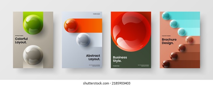 Abstract booklet vector design layout bundle. Creative 3D balls corporate cover concept collection.