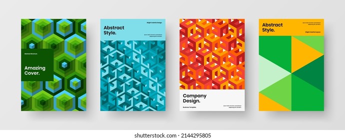 Abstract booklet vector design template set. Bright geometric shapes pamphlet layout composition.
