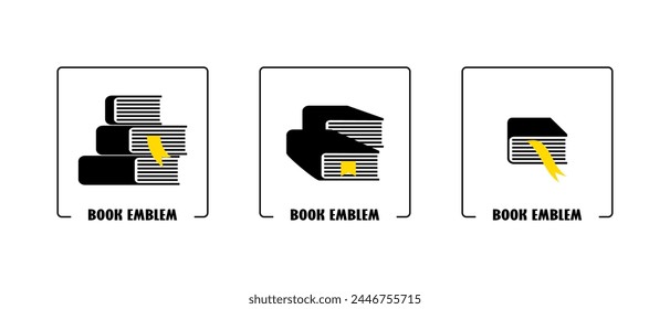  Abstract books logos. Stack of black books. Simple flat style emblems. Vector design.