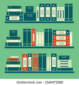 abstract books shelf on background. Vector flat design illustration.