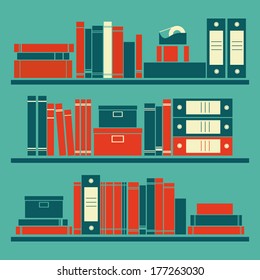 abstract books shelf on a blue background