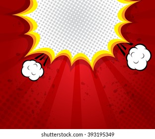 abstract boom blank speech bubble pop art, comic book on red  background vector illustration