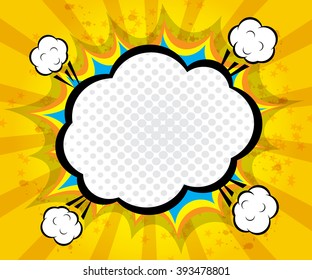 abstract boom blank speech bubble pop art, comic book on yellow background vector illustration