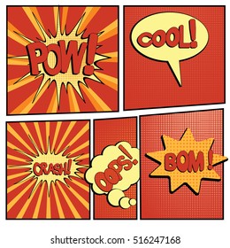 abstract boom blank speech bubble pop art, comic book on yellow background vector illustration