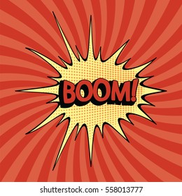 abstract boom blank speech bubble pop art, comic book on red background vector illustration