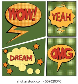 abstract boom blank speech bubble pop art, comic book on green background vector illustration
