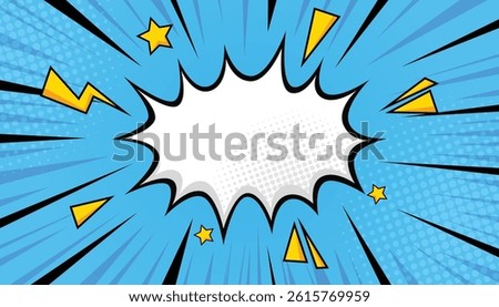 Abstract boom blank speech bubble pop art. comic book blue background with star and thunder lightning. eksplosion, isoleret retro stil tegneserie background