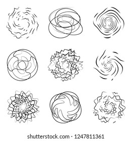 Abstract boom and swirl effect set logo design element silhouette. Vector icons.