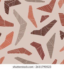Abstract boomerang like hand drawn forms in orange, brown, terracotta and burgundy tones arranged on a neutral soft beige backdrop