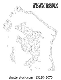 Abstract Bora-Bora map isolated on a white background. Triangular mesh model in black color of Bora-Bora map. Polygonal geographic scheme designed for political illustrations.