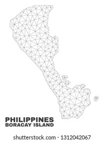 Abstract Boracay Island map isolated on a white background. Triangular mesh model in black color of Boracay Island map. Polygonal geographic scheme designed for political illustrations.