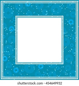 Abstract border with blue flowers and rings.